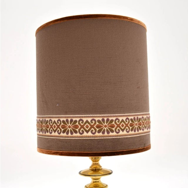Mid-Century Modern Vintage Brass Table Lamps with Velvet Shades, 1970s, Set of 2 For Sale - Image 3 of 10