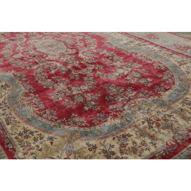 1920s Oversized Antique Persian Kerman Lavar Rug in Red With Floral Medallion For Sale - Image 5 of 10