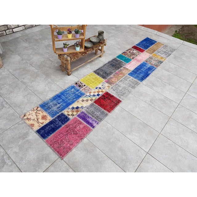 Blue Mid 20th Century Oushak Anatolian Hallway Runner For Sale - Image 8 of 10