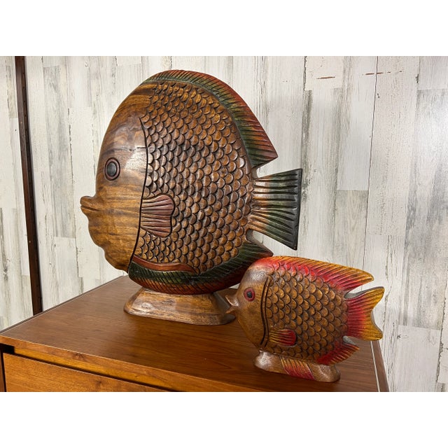 Vintage Solid Wood Hand -Carved Koi Fish For Sale - Image 4 of 12