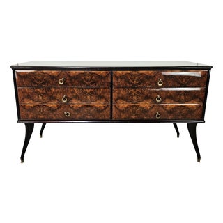 Mid-Century Mahogany Burl Chest of Drawers with Glass Top, 1950s For Sale