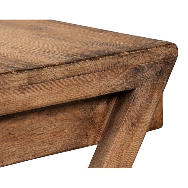 Wood Campaign X-Frame Writing Desk in Natural Brown For Sale - Image 7 of 11