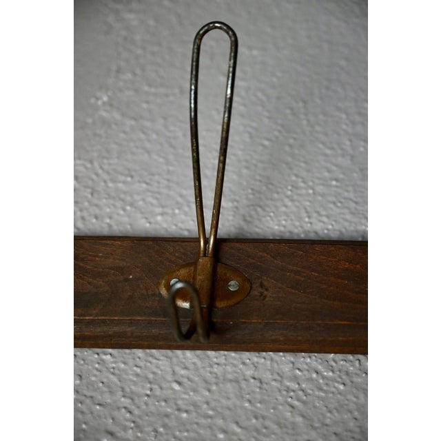 Vintage Bistro-Style Wall-Mounted Coat Rack in Wood and Patinated Metal, 1940s For Sale - Image 4 of 5