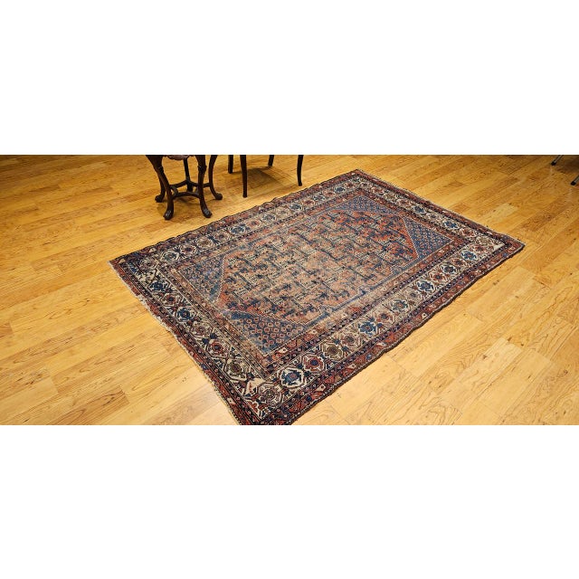 1900 - 1909 Antique Persian Malayer Rug, Hand-Knotted Wool, Geometric Pattern, 5x7, Blue & Rust-Red For Sale - Image 5 of 15