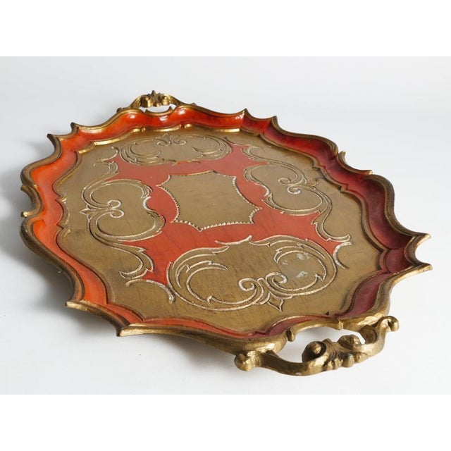 Mid-Century Florentine Rococo Style Scalloped Red Giltwood Tray, Italy, 1950s For Sale - Image 10 of 14