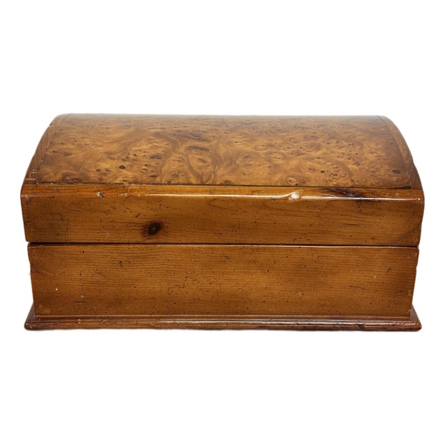 Vintage Oversized Domed Lid Burled Wood Box For Sale