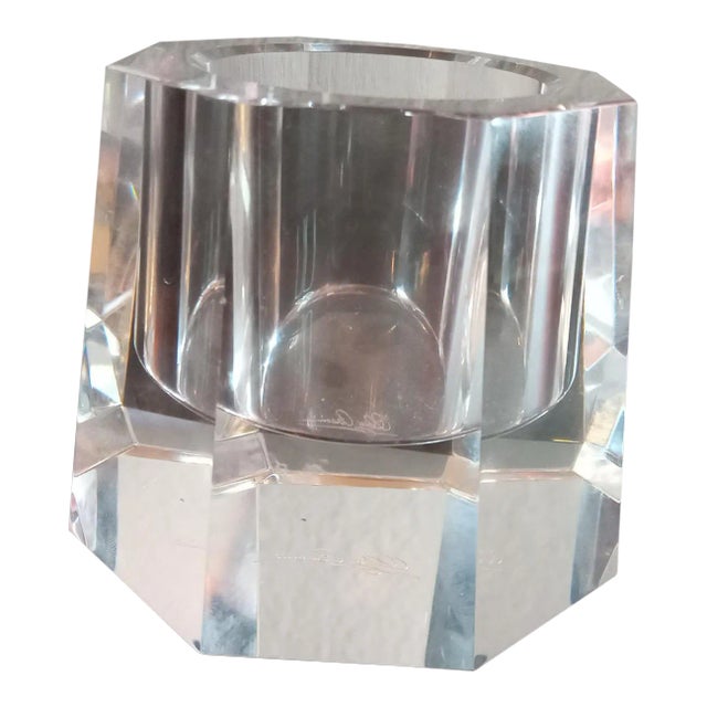 1980s Oleg Cassini Italy Crystal Signed Single Candle Holder For Sale