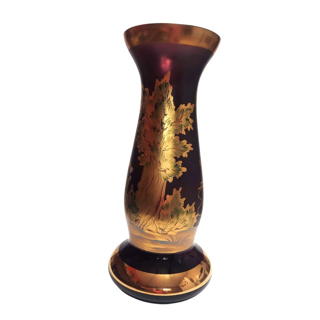 Hand Painted Purple Glass Vase Regency Style Courting Couple Mantel Hearth Right Facing For Sale - Image 9 of 10