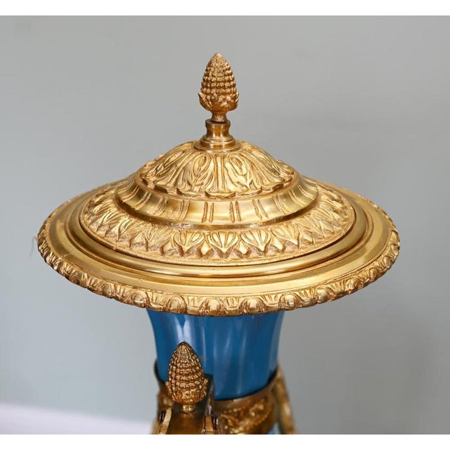 Empire Revival French Classical Porcelain Ormolu Urns, Set of 2 For Sale - Image 4 of 11