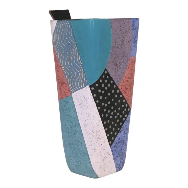 Memphis Styled, Ceramic Art Vase, Signed Madelyn T. For Sale