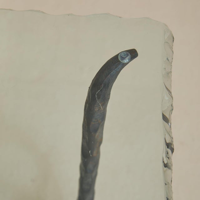 French Two-Tier Iron + Chiseled Glass Side Table, 1960s For Sale In Chicago - Image 6 of 11