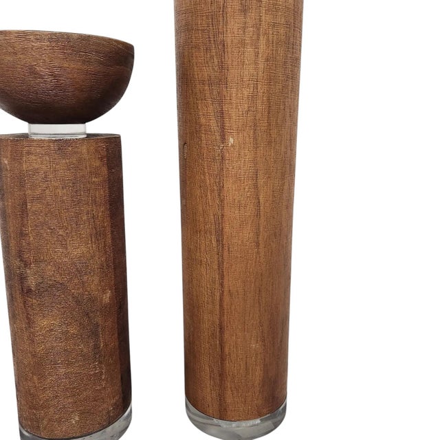 Contemporary Global Views Modern Mango Wood & Acrylic Pillar Candle Holders – Contemporary Minimalist Decor-Set of 2 For Sale - Image 3 of 7