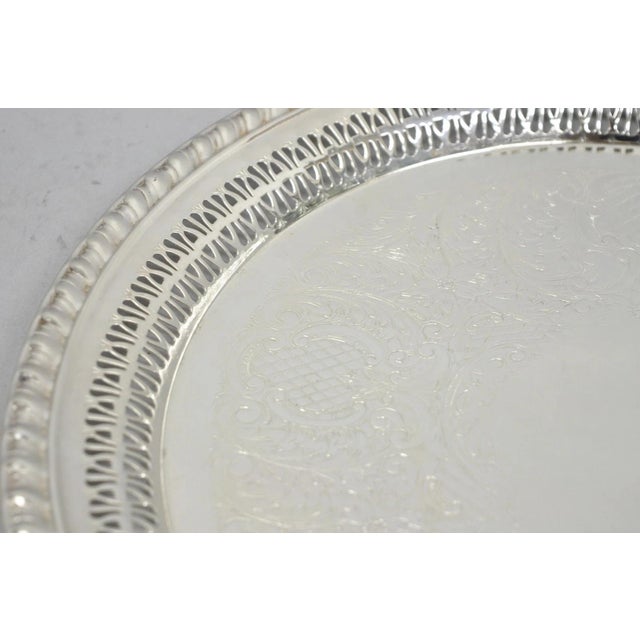 Silver Vintage Leonard Silver Plated Pierced Gallery Round Serving Platter Tray For Sale - Image 8 of 14