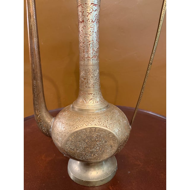 Vintage 23" Ornate Etched Solid Brass Aftabeh Ewer For Sale - Image 14 of 18