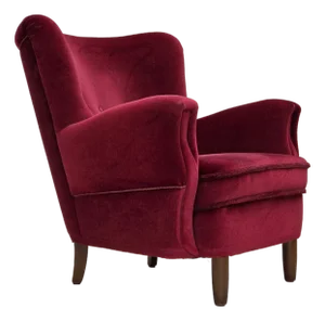 Danish Armchair in Cherry-Red Velour with Beech Legs, 1960s