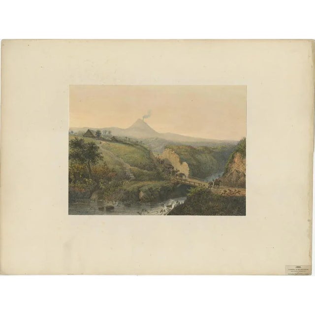 After Salm, Landscape Near Probolinggo with Smoking Volcano, Java, Lithograph, 1872 For Sale - Image 4 of 4
