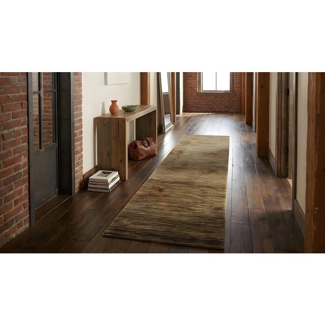 Champagne 3x10 Brown Hand-Knotted Wool Striated Earth Tones Classic Traditional Carpet Rug For Sale - Image 8 of 10