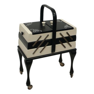 Chippendale Style Sewing Box in Black and White, 1940s For Sale