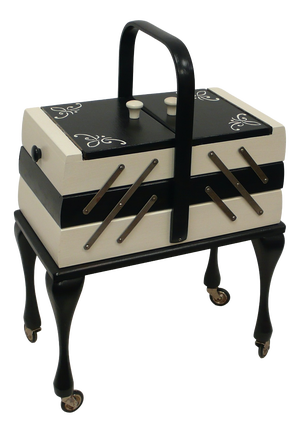 Chippendale Style Sewing Box in Black and White, 1940s