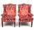 English Pair of Late 20th Century Custom Upholstered Wingback Armchairs in Red and Ivory Floral Cut Velvet For Sale - Image 3 of 14