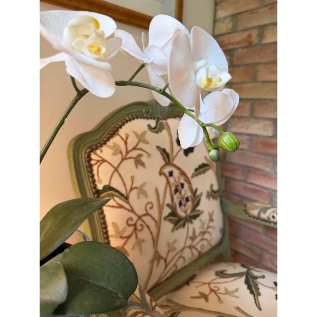 Wood Pair of Custom Botanical Crewelwork Chairs in Green For Sale - Image 7 of 18