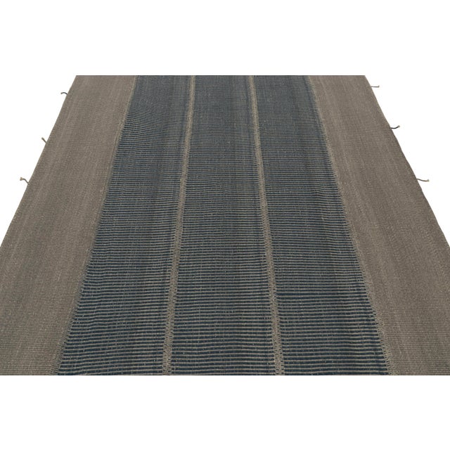 Contemporary Rug & Kilim’s Contemporary Kilim in Gray and Blue Textural Stripes For Sale - Image 3 of 7