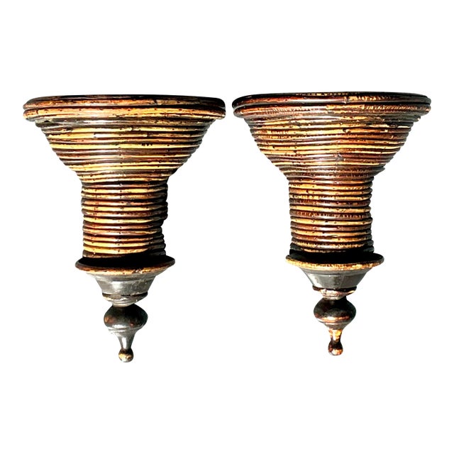 Vintage Boho Pencil Reed Brackets - A Pair For Sale