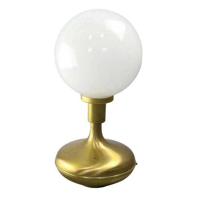 Mid-Century Italian Modern Brass & Opaline Glass Table Lamp For Sale