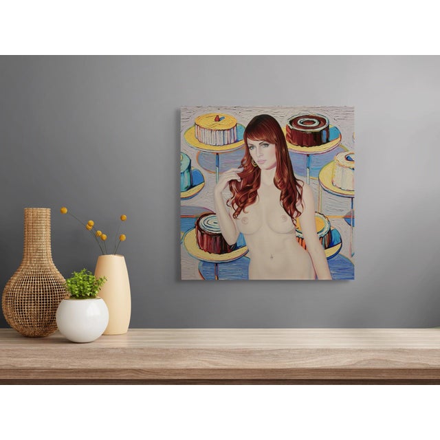 2010s Angel Food by Suzy Smith | Oil on Panel Portrait of a woman with cakes in the background For Sale - Image 5 of 5