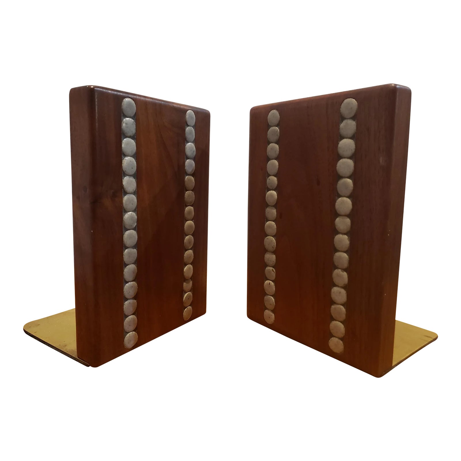 A Pair of Mid-Century Modern Walnut Block Bookends, With Ceramic Inlay ...