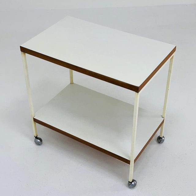 Mid century Danish teak and chrome serving trolley, Denmark 1970s Beautiful mid century vintage trolly / bar cart on rolls...