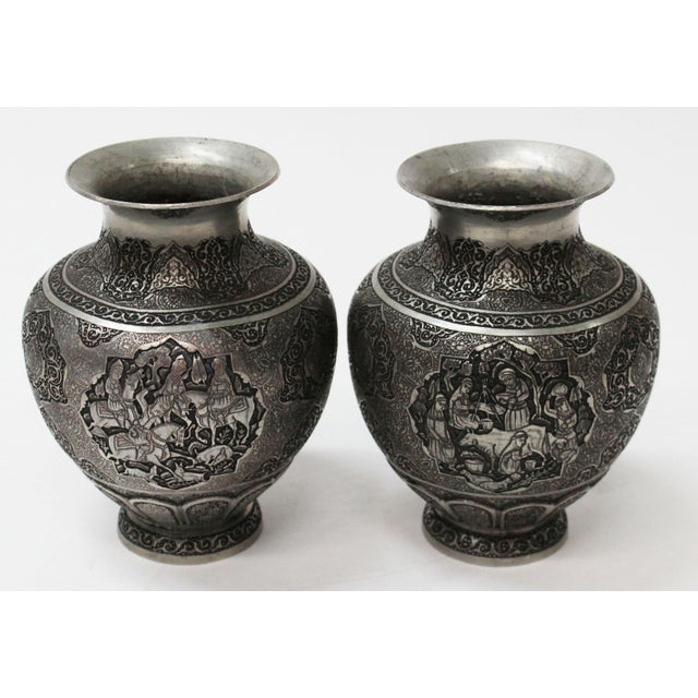 Persian Engraved Qalam Zani Vase A Pair Chairish