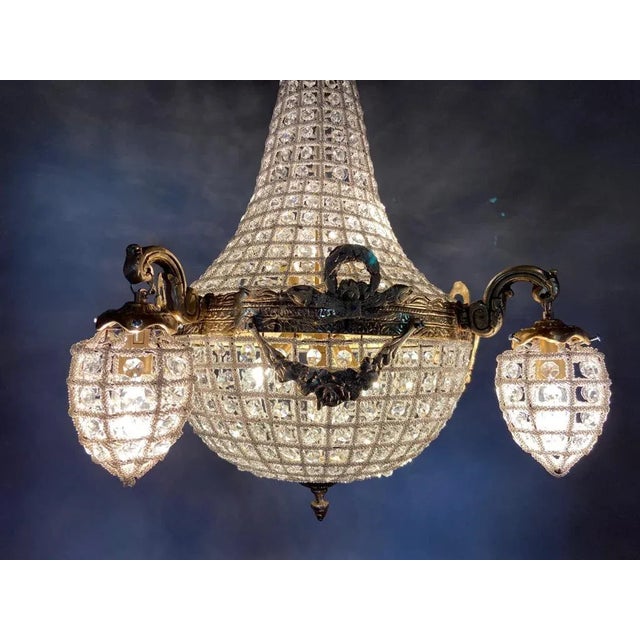 Late 20thC French Louis XVI Gold Swan Beaded Chandelier For Sale - Image 11 of 13
