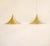 Pair of Mid Century aluminium metal brass finish pendants designed in the late 1960s in Denmark by Claus Bonderup and...