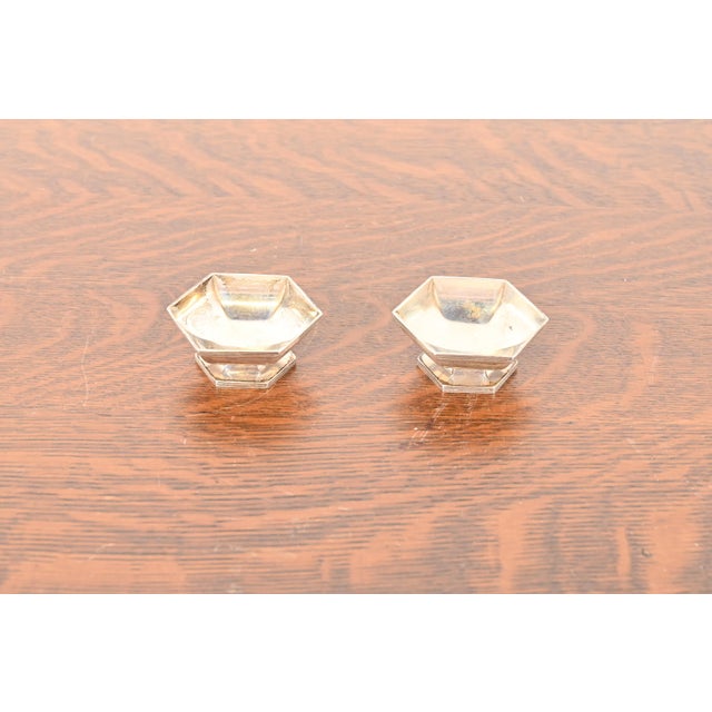 A gorgeous pair of antique Art Deco period sterling silver salt cellars By Tiffany & Co. (signed to the underside) USA,...