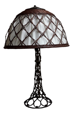 Large Vintage Table Lamp with a Metal Foot in a Braided Look and a Fabric -Related Pipe Mesh Screen, 1980s