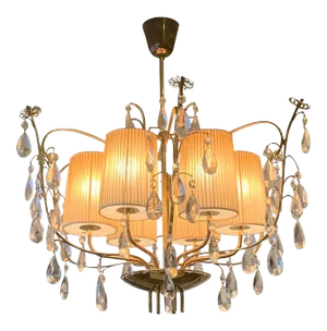 Rare Paavo Tynell by Taito Oy Model 3380 Whimsical Crystal and Brass Chandelier
