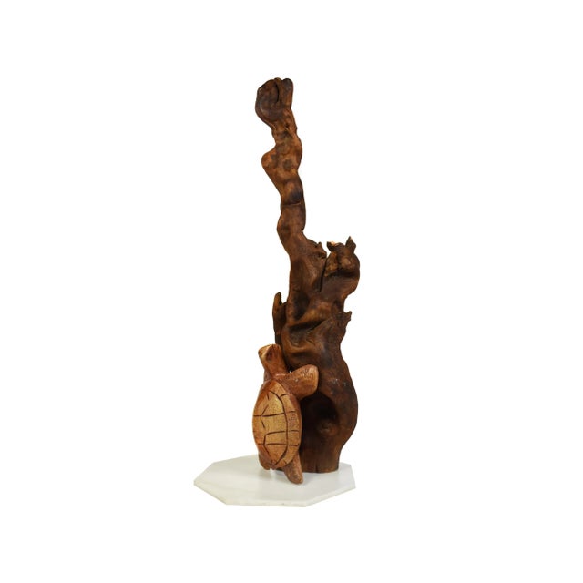Unique natural organic driftwood with hand carved turtle sculpture on base is a great art for any home decor specially for...