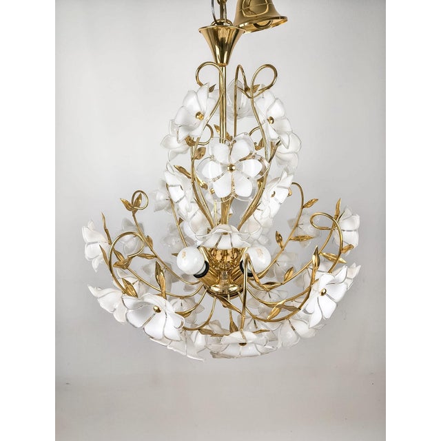 Murano Glass White Flowers Chandelier, 1970s For Sale - Image 6 of 18
