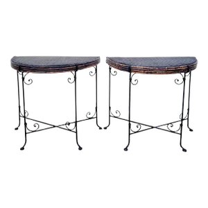 Vintage Demi-Lune Wicker Iron Tortoiseshell Bamboo Wood Half Moon Entry Accent Tables