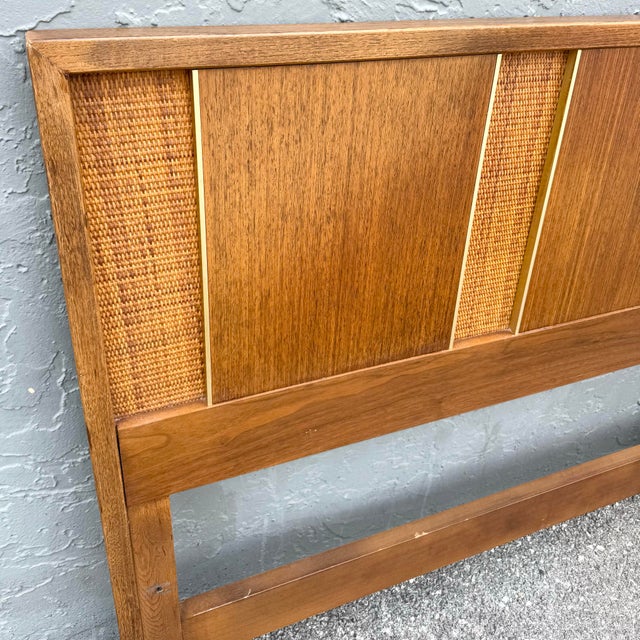 Mid Century Modern Teak and Can King Size Headboard With Gold Accents For Sale In West Palm - Image 6 of 6