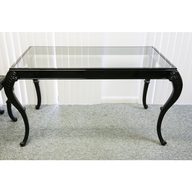 Vintage Black Lacquered Wood and Glass Dining Table Chairish