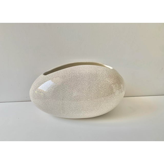 Organic Modern Large Oval Cream Ceramic Vase With Cracked Finish From Europe For Sale In San Diego - Image 6 of 7