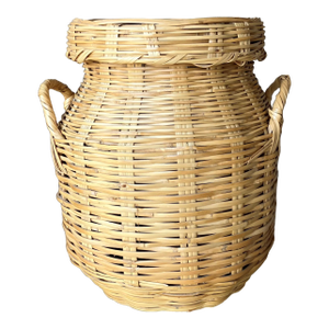 Late 20th-Century Handwoven Natural Willow “Lidded Milk Can” Decorative Storage Basket
