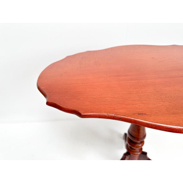 Brown Antique Mahogany Tripod Table: Scalloped Edge Wine Table, 1890s For Sale - Image 8 of 12