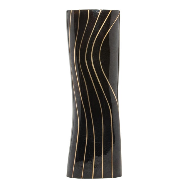 Modern Vase in Black Shell With Brass Details by Kifu Paris For Sale