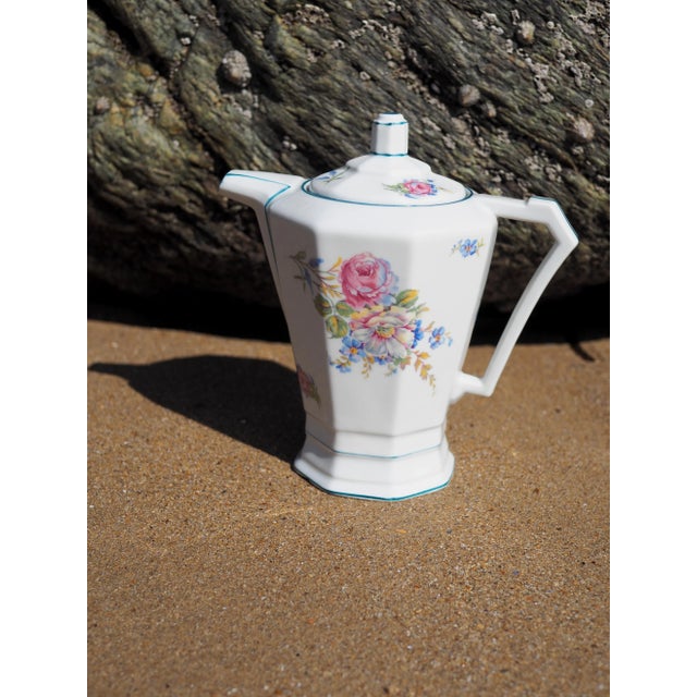 1930s French Limoges Art Deco and Pastoral Style Floral and Angular Coffee Pot For Sale - Image 11 of 13