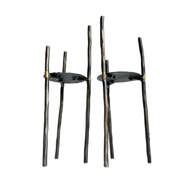 1960s Brutalist Black Iron Metal Twig Candle Holder MCM Decor For Sale - Image 5 of 7