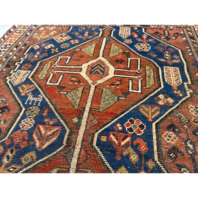 Antique Kashkuli Qashqai Double Medallion Tribal Rug - 3'9" X 5'5" For Sale - Image 9 of 11