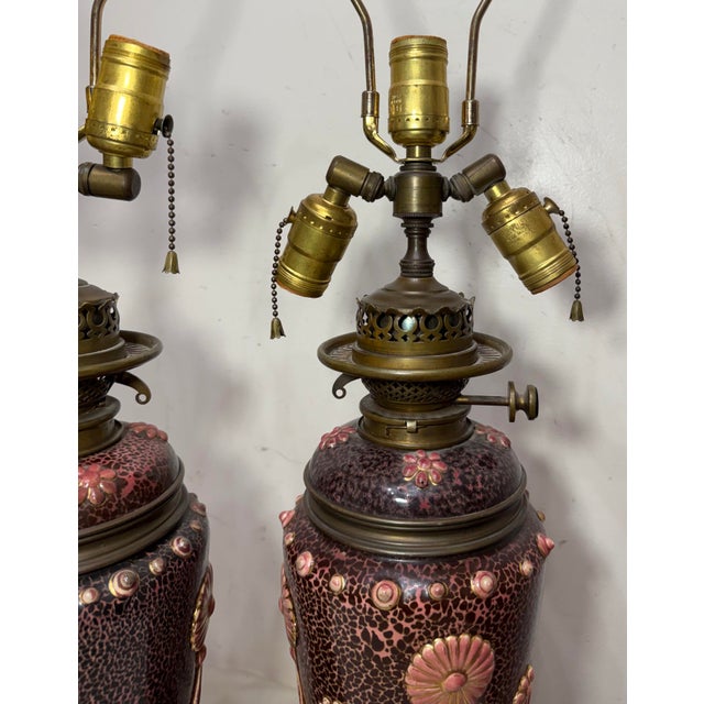 Rare Pair Antique 19th Century Hinks & Son Duplex Electrified Porcelain Bronze Oil Lamp For Sale In New York - Image 6 of 15